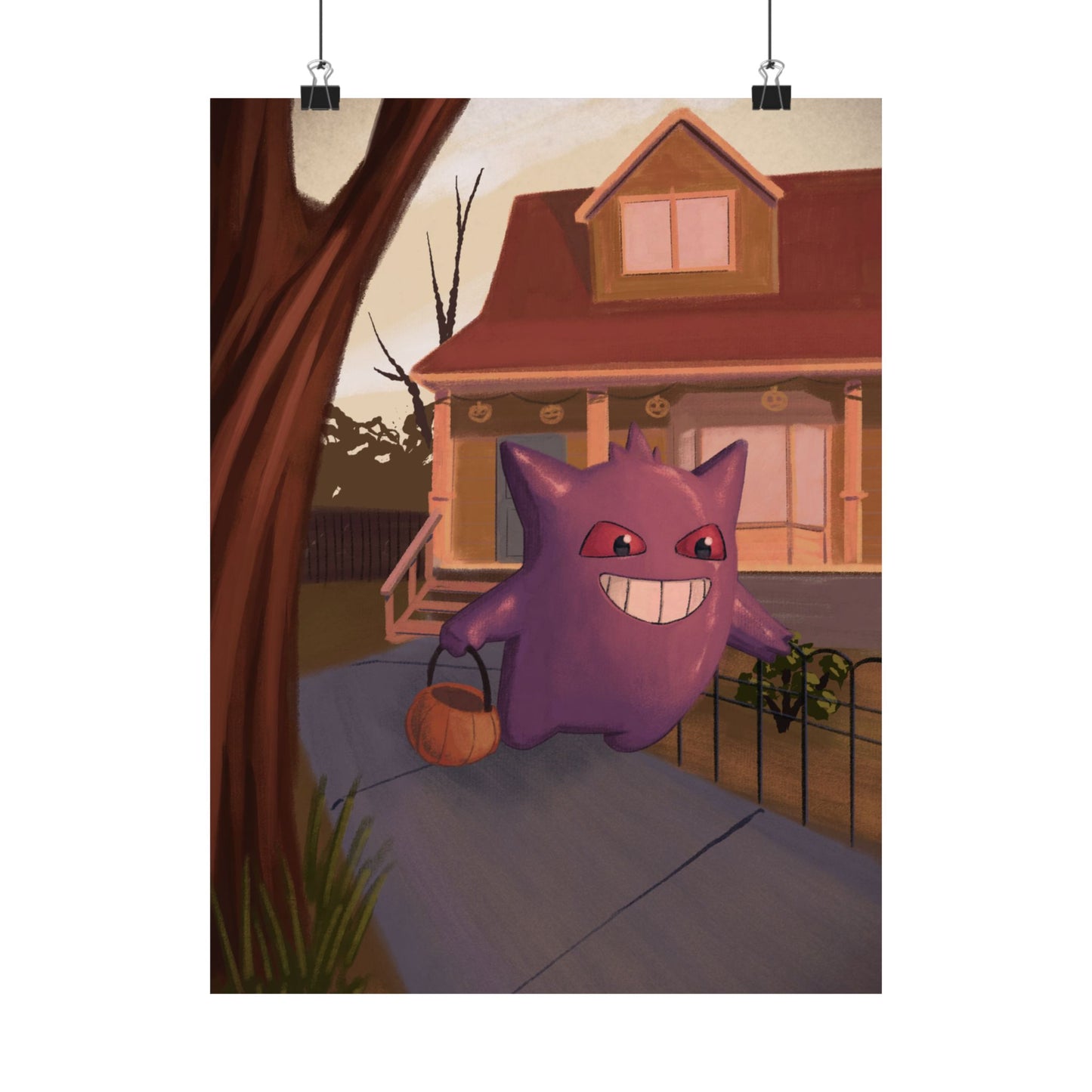 PopKnuckle: From Memory Series - Purple Cute Ghost Trick-or-Treat Halloween Poster — Matte Vertical Art Print