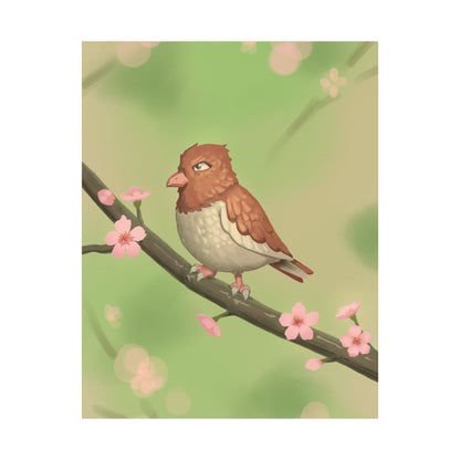 Bird on Cherry Blossom Branch Poster