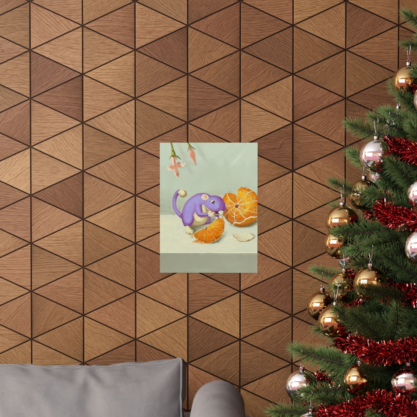 Playful Purple Squirrel Eating Orange Poster