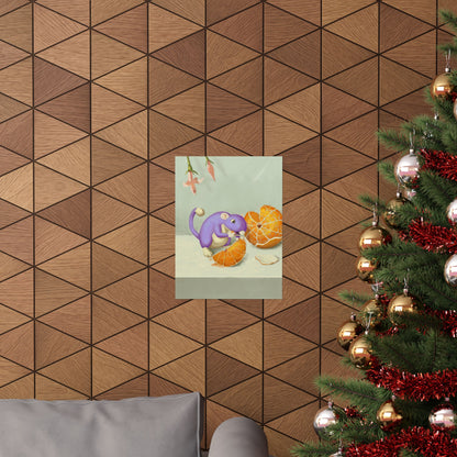 Playful Purple Squirrel Eating Orange Poster