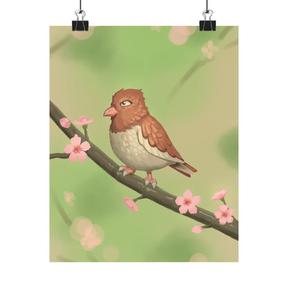 Bird on Cherry Blossom Branch Poster