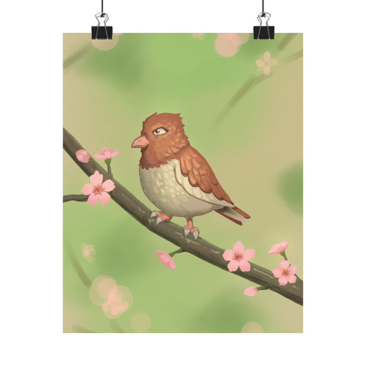 Bird on Cherry Blossom Branch Poster