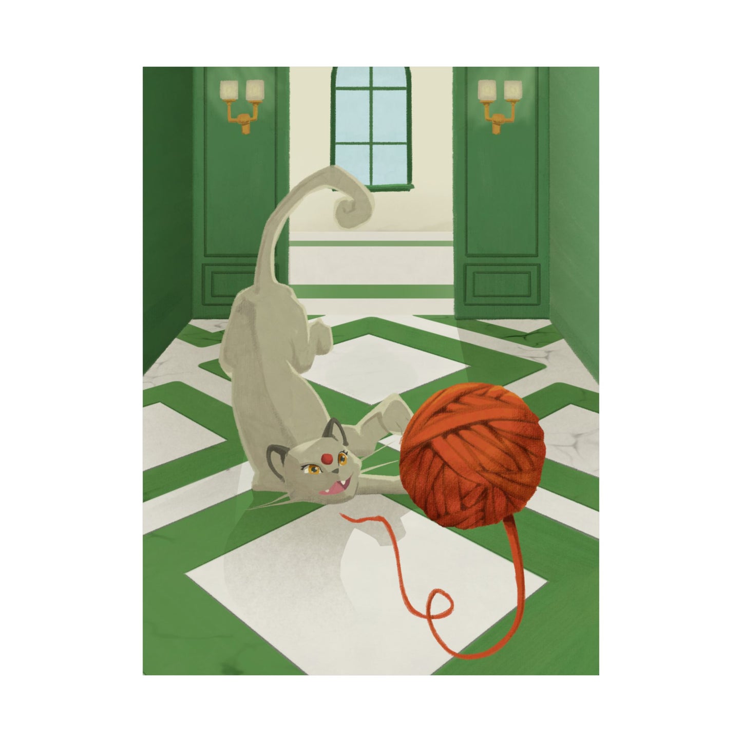 Cat with Red Yarn Poster