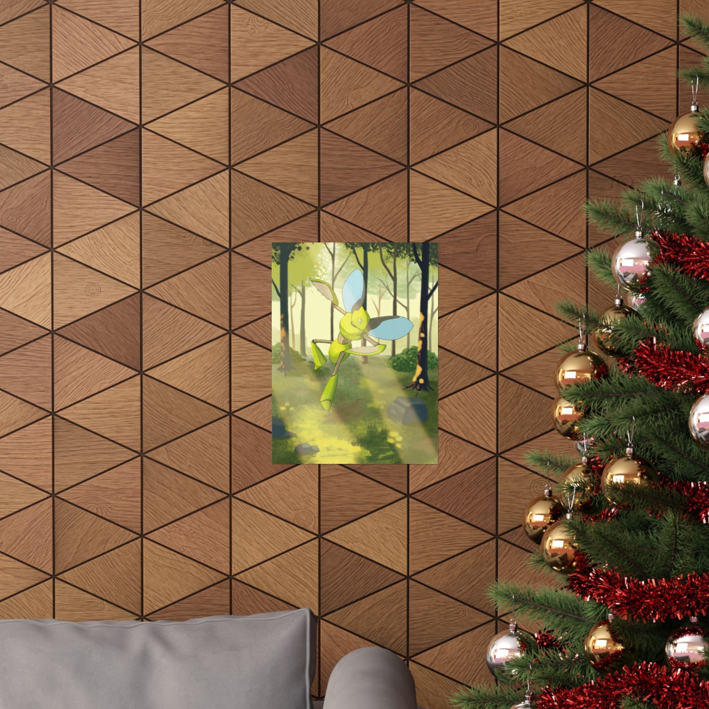Green Bladed Creature Sunlit Forest Poster