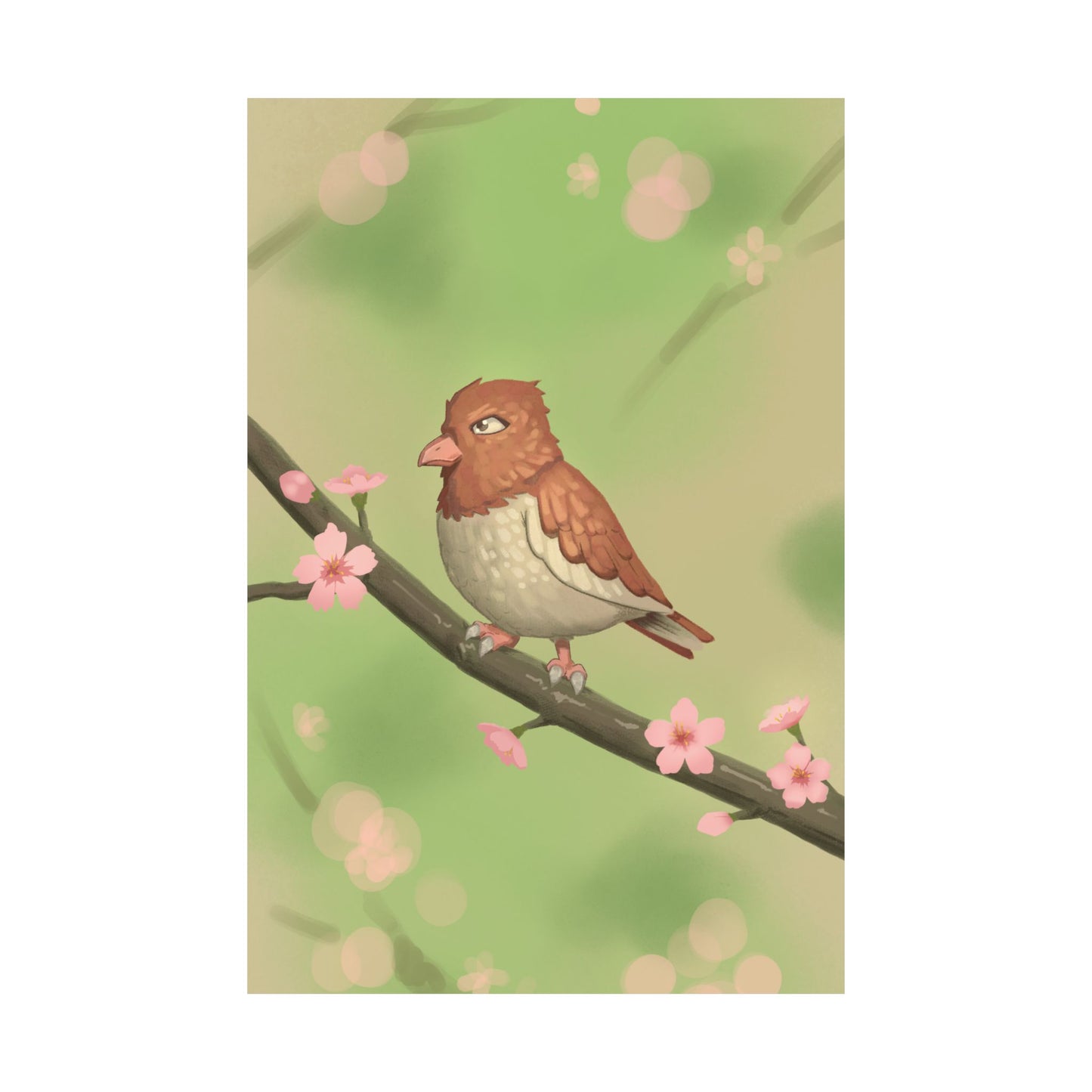 Bird on Cherry Blossom Branch Poster