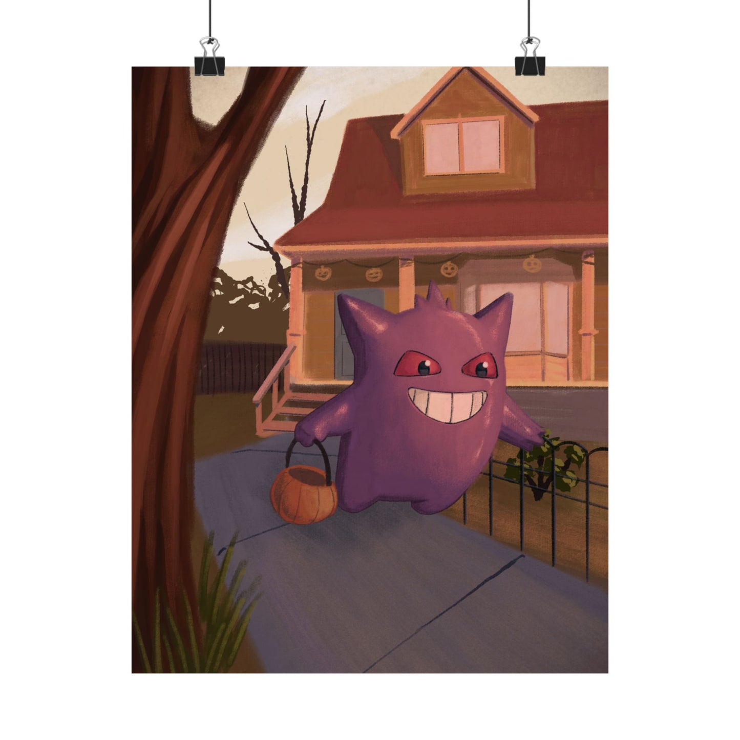 PopKnuckle: From Memory Series - Purple Cute Ghost Trick-or-Treat Halloween Poster — Matte Vertical Art Print