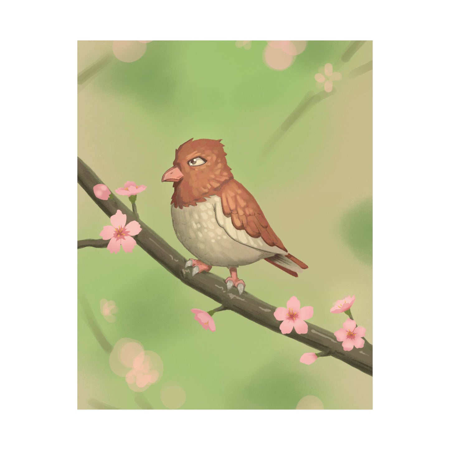 Bird on Cherry Blossom Branch Poster