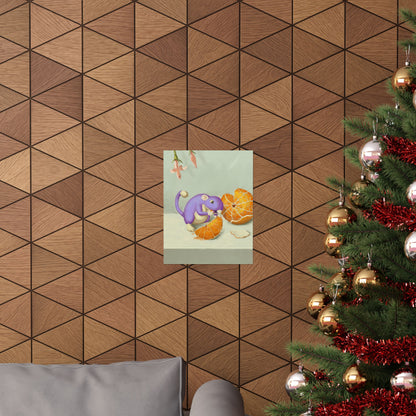 Playful Purple Squirrel Eating Orange Poster