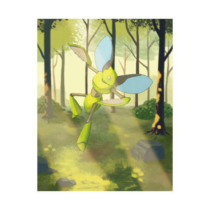 Green Bladed Creature Sunlit Forest Poster
