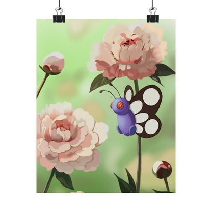 Floral Butterfly Pink Peonies Poster