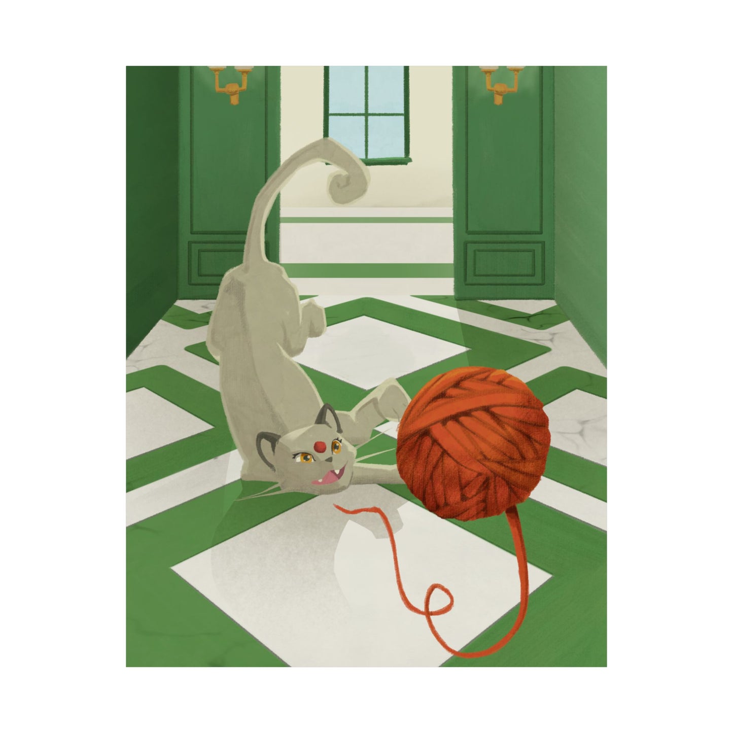 Cat with Red Yarn Poster