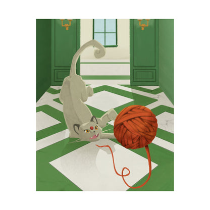 Cat with Red Yarn Poster