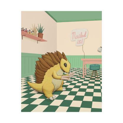 PopKnuckle: From Memory Series - Cute Pangolin Nail Salon Poster - "Nailed It!" Matte Vertical Art Print
