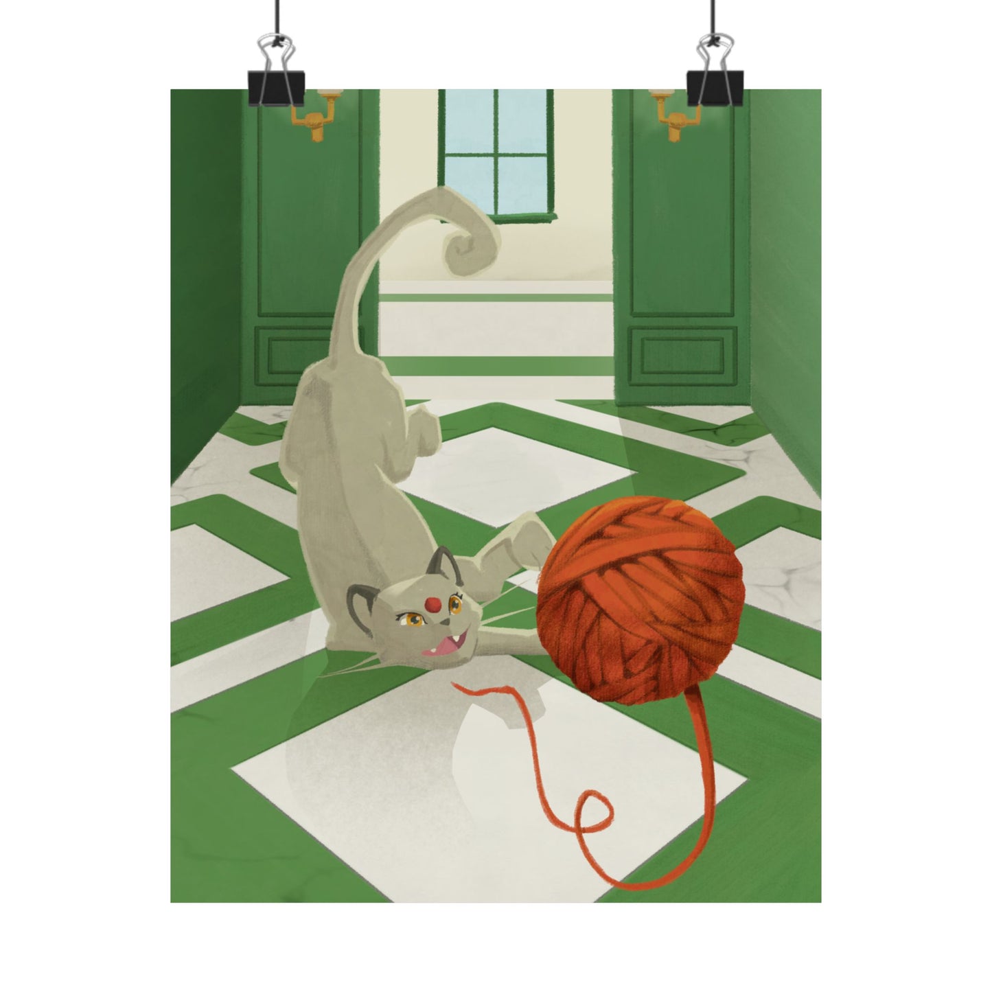 Cat with Red Yarn Poster
